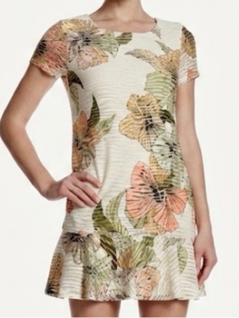 Nicole Miller Ivory Floral Flounce Dress